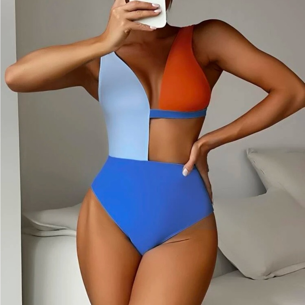 Shein color block cut out one piece swimsuit